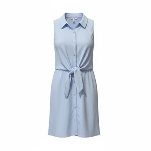 Nine West Light Blue Sleeveless Shirt Dress Tie Waist Button Front – XL